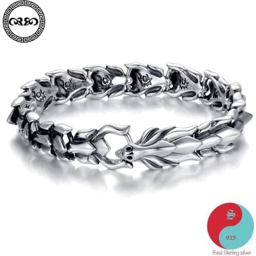 Ethnic Designer Real Pure 925 Sterling Silver Bracelets Men Minimalist Spine Dragons Bracelet Chinese Luck Bracelet Fine Jewelry