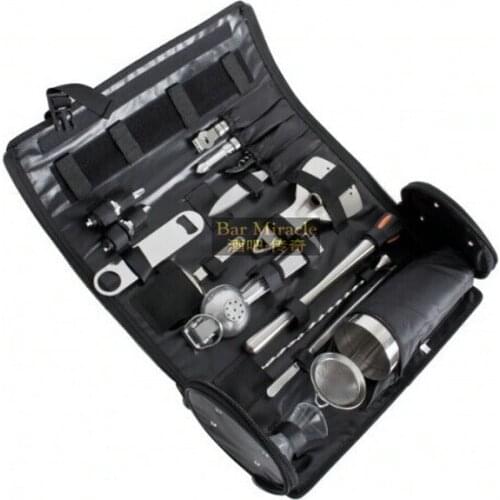 Professional bartender toolkit 16 pcs American bartender tool Kit shaker spoon Long folder Manual Juicer triangle mesh filter