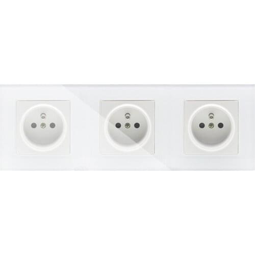 2017 16A French Standard, Wall Electric / Power 3 Gang 1 Way Socket / Plug, Crystal Glass Panel