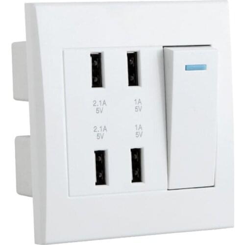 4 USB Wall Mobile Phone Charger with Switch for iphone Samsung HTC Home USB Charging Socket 4100MA