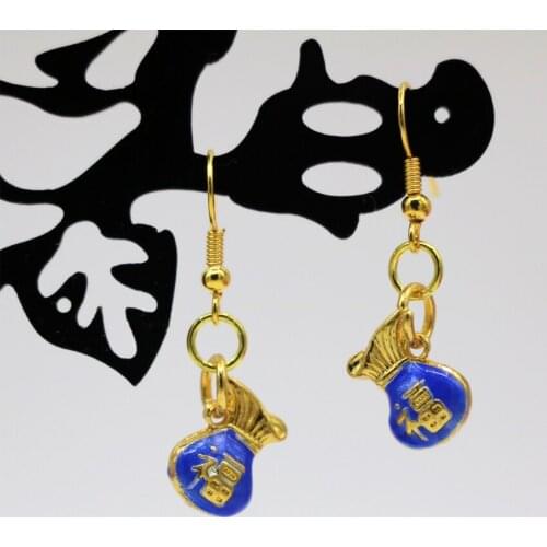 New Arrival Dangle Earrings for Women Gold-color Cloisonne Enamel Lucky Bless Bag Shape 9*13mm Eardrop Elegant Jewelry B3016