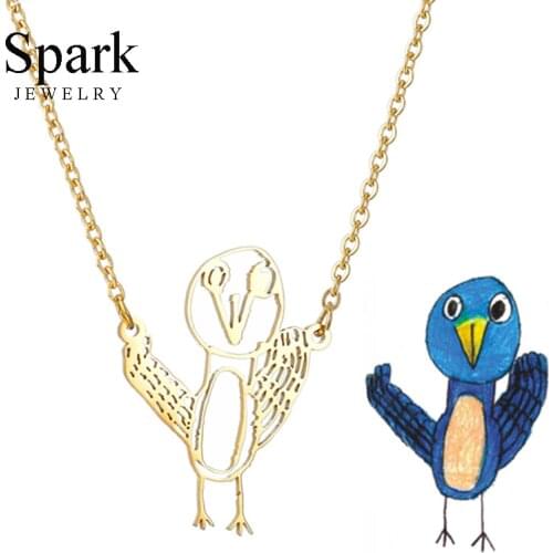Spark Customized Childrens Drawing Necklace Personalized Stainless Steel Kids Art Design Necklaces Custom Family Jewelry Gift