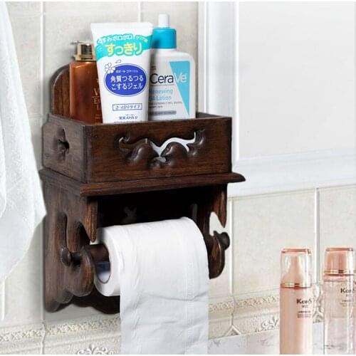 Chinese Style Retro Solid Wood Tissue Holder Toilet Paper Rack Tissue Box Free Perforation Bathroom Home Decoration Pendant