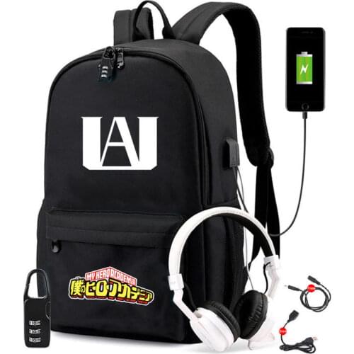 My Hero Academia Boku Backpack Boys&Girls Backpack USB Charging School Bags Anime Unisex Teenager Mochilas Travel bag