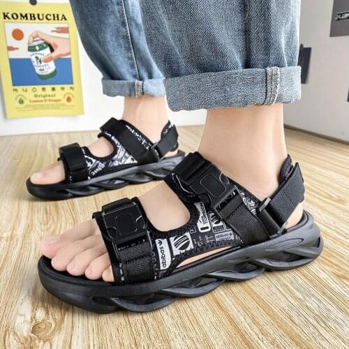 Buckle Strap Men Sandals Summer Platform Boys Casual Shoes Breathable Fashion Slippers Beach Walking Sport Flat Slides