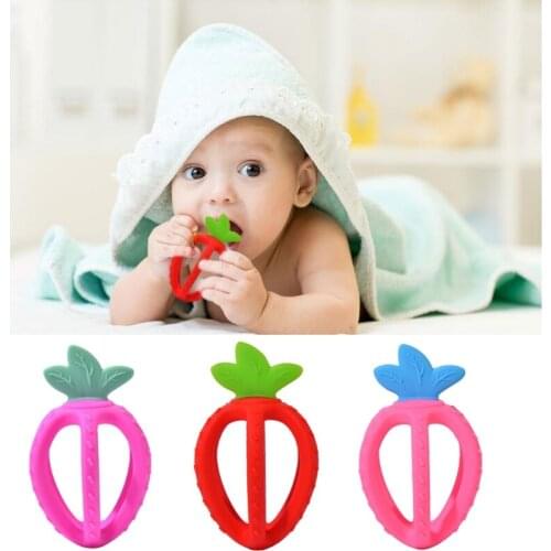 Baby Silicone Strawberry Teether Newborn Teething Soother Bead Infant Chewing Molar Toy Shower Gift