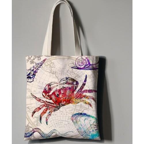 Cute Turtle Print Canvas Bag Casual Tote Bag
