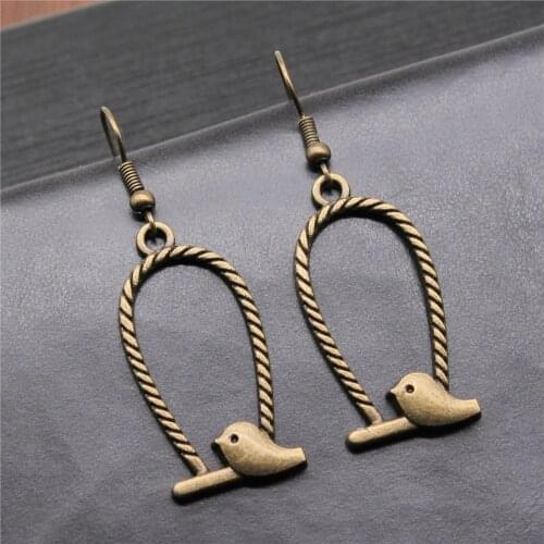 Vintage Antique Bronze Color 35x17mm Bird Charms Drop Earrings Dangle Earrings Women Party Gift Jewelry Handcrafts