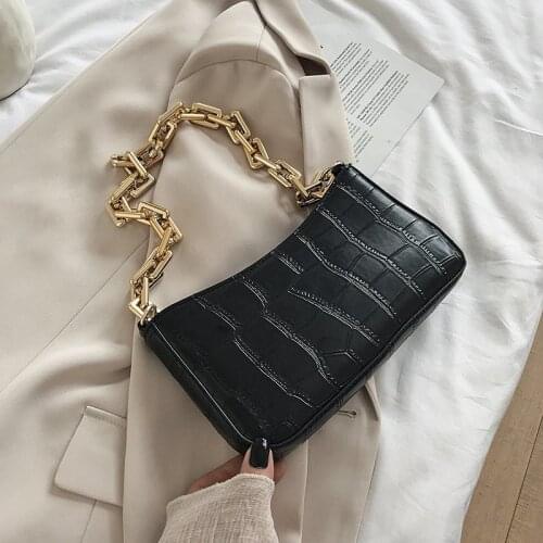 Womans Shoulder Bags Stone Pattern Pu Leather Armpit Bag Solid Color Chain Shoulder Handbags Female Travel Fashion Handle Bags