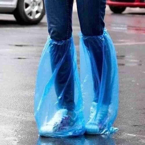 Convenient 5 Pairs Plastic Disposable Rain Shoe Covers Waterproof Thick High-Top Anti-Slip Rainproof Shoe Covers Protect Shoes