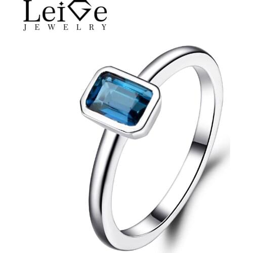Leige Jewelry London Blue Topaz Rings for Women Anniversary Ring Sterling Silver 925 Emerald Cut Gemstone Fine Jewelry