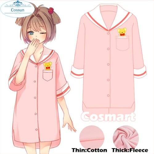 [STOCK] Anime Card Capter Sakura Cotton Fleece Lolita Sleepwear Dress Sailor Collar Jacket New 2020