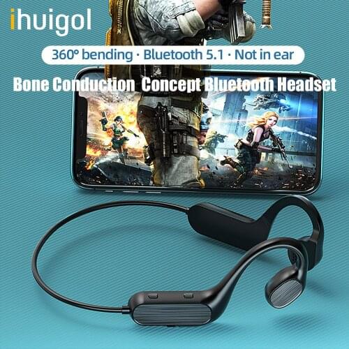 Ihuigol Bone Conduction Headphones Waterproof Sport Bluetooth 5.1 Wireless Headsets With Mic Noise Cancelling Handsfree Earpiece