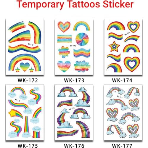 Cartoon Rainbow Temporary Tattoo Fake Tattoos Sticker Body Art Arm Leg For Children 10pcs