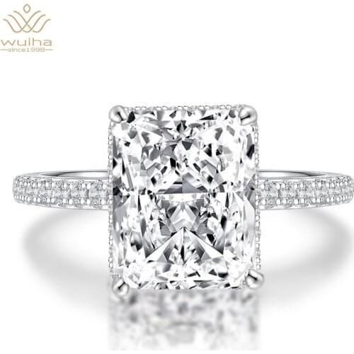 Wuiha 100% 925 Sterling Silver Raidiant Created Moissanite Gemstone Birthstone Wedding Engagement Ring Fine Jewelry Wholesale