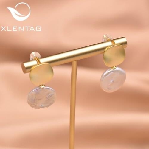 XlentAg 925 Sterling Silver Round Drop Earrings Natural Baroque Pearl Scrub Dangle Earrings For Women Fine Jewelry Aretes GE0784