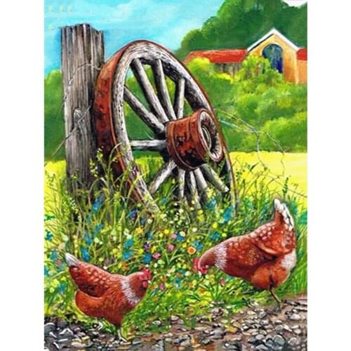 Yumeart 5D Diamond Painting Scenery Diamond Embroidery Chicken Square Drill Diamond Mosaic Picture Of Rhinestone Farmhouse Decor