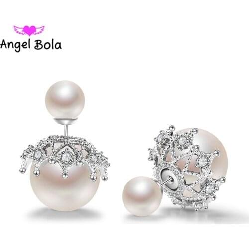 Fashion Earrings Genuine Natural Freshwater Pearl Earrings 925 Sterling Silver Jewelry Femme Pink Stud Earrings For Women