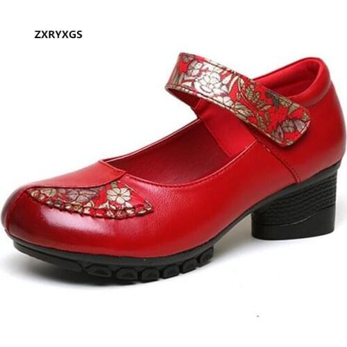 Promotion 2021 New Spring Printing Genuine Leather Shoes Women High Heel Shoes Fashion Elegant Red Banquet Wedding Shoes Trend