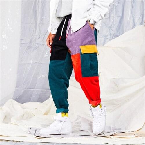 Street Dance Pants Retro Color Block Patchwork Corduroy Goods Harem Pants Streetwear Harajuku Jogger Sweatpants Cotton Pants Hot