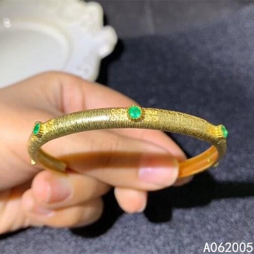 KJJEAXCMY fine jewelry 925 sterling silver inlaid Natural emerald female bracelet fashion support detection