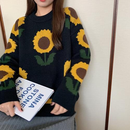 Sunflower sweater autumn and winter Korean version of the lazy sweater female ins student new round neck sweater 2021 BiggOrange