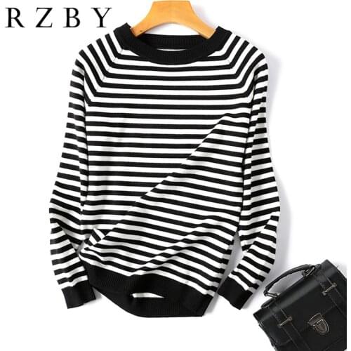 Women stripe sweater classic Sweaters Pullovers Minimalist Color Matching Knit Shirt Lady Pullover S-XXL RZBY527