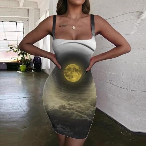 Giyu Brand Astronaut Dress Women Galaxy Halter Sleeveless Colorful Bodycon Dress Art 3d Print Womens Clothing Summer New