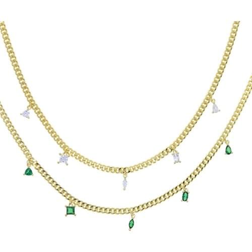 2021 New 5A Cubic Zirconia Square Hear Tear Drop Single CZ Charm Necklace Gold Color Cuban Link Chain Choker For Women Jewelry