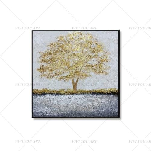 100% Handmade Gold Tree Nature Abstract Gold Oil Painting for Living Room Modern Painting wall decor picture art Gift