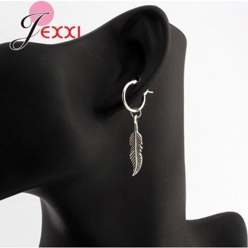 Bohemia Simple Personality Feather Leaves Dangle Earing with Pendant S925 Sterling Silver for Women Retro Jewelry
