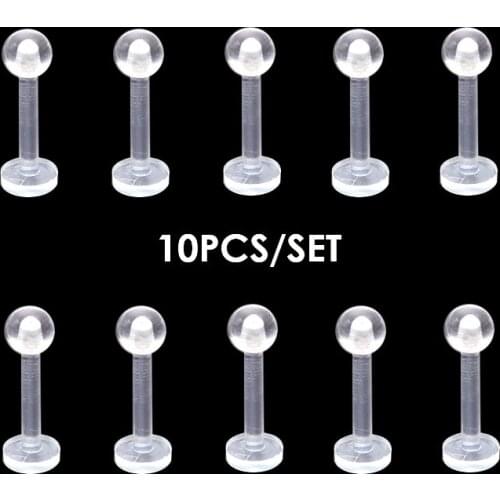 10PCS Invisible Labret Lip Piercing Jewelry Retainer Clear Anti-allergic Body Pircing 16G 8mm Multi-use Ear Plugs 3mm Ball Women