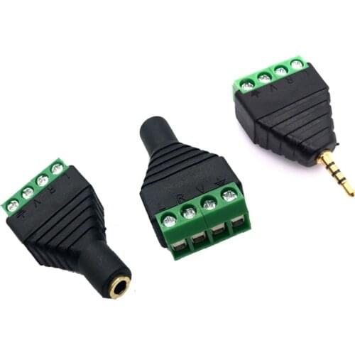 2pcs 2.5mm 2.5 mm 3/32" jack stereo male female Video AV Balun to Screw Terminal 4poles 4pins Block Plug connector Goldplated