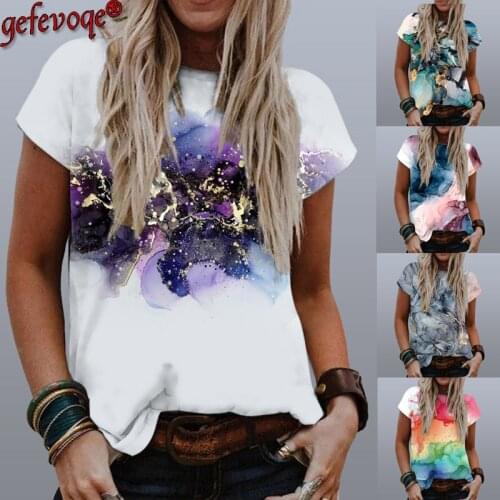 2021 Summer Women Textured Pattern Printing Clothes Lady Casual Short Sleeve Shirt Female Loose Round Neck Tops