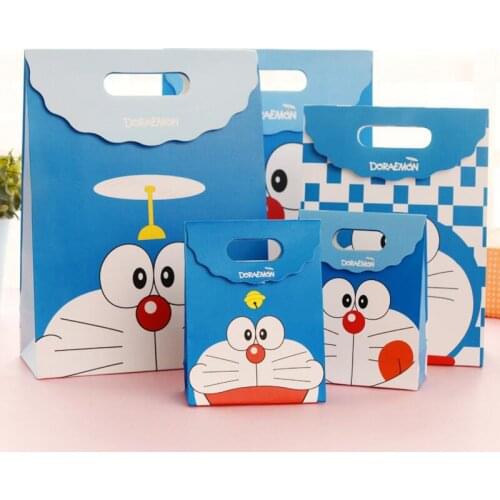30pcs/lot New Kids Birthday Gift Wrapping Paper Tote Bag Cartoon Robot Cat Pattern Childrens Day Gift Paper Bag