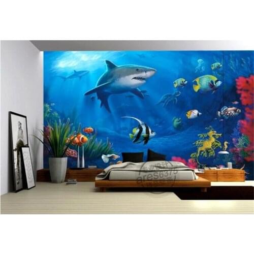 Custom photo 3d room wallpaper Non-woven mural sea world shark 3d wall murals wallpaper for walls 3 d decoration painting