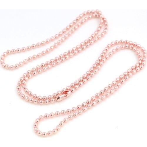 5pcs 2.4mm Rose Gold Color Plated Ball Beads Chain Necklace Bead Connector 65cm(25.5 inch) (Z1-21)