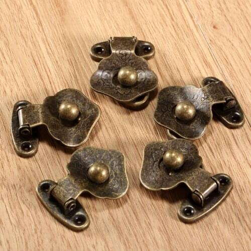 5Pcs 42*32mm Antique Bronze Drawer Cabinet Lock Latch Hasp Clasp Jewelry Box Wooden Case Suitcase Decorative Buckles with Screws