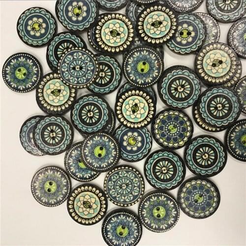 50pcs Wood Buttons Mixed 2 Holes Buttons Vintage Assorted Buttons Decorative Buttons Flower Buttons Round Buttons for Sewing