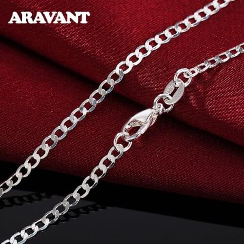 Flat Sideways Necklace Link Chain Silver 925 Necklaces For Men Fashion Jewelry Wide 2mm 4mm 6mm 8mm 12mm