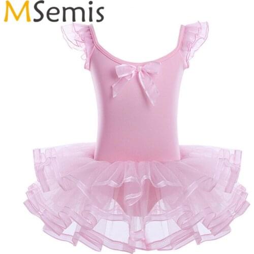 Teen Girls Ballet Dress Tutu Dress Gymnastics Leotard Girls Dress Ballet Clothing Cotton Ruffled Sleeves Ballet Dance Ballerina