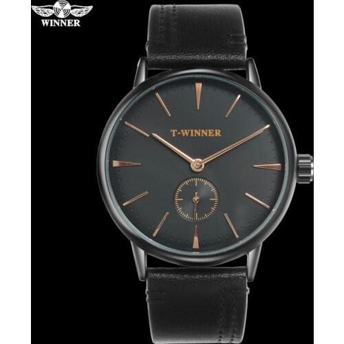 T-WINNER Men Mechanical Watches Winner top luxury brand hand wind stainless steel leather band forsining man waterproof clock