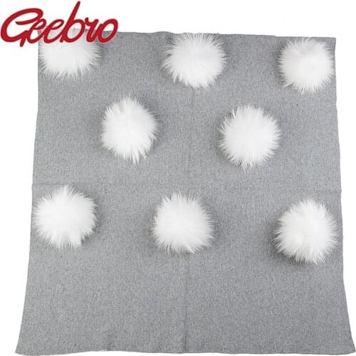 Geebro Newborn Kids Baby Warm Wool Blanket with 8 Real 13 cm Raccoon white ball Pompom Travel Sleeping Blanket Bedding Swaddles