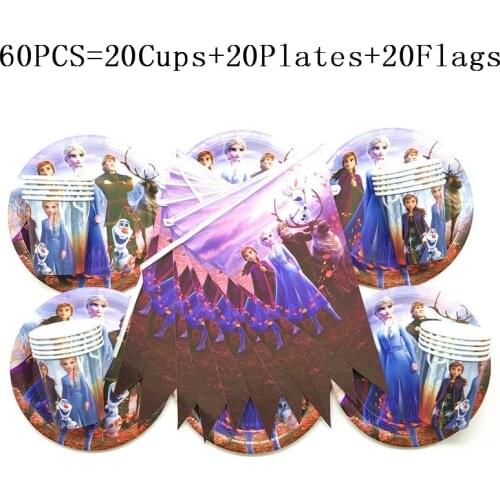 Disney Frozen 2 Theme Birthday Party Supplie Anna Elsa Party Disposable Set Cup Plates Flag/Banner Holiday Party Decor Supplies
