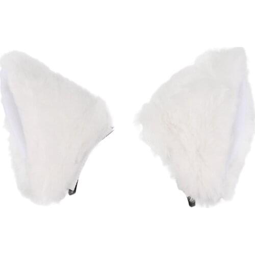 Cat Fox Long Fur Ears Anime Neko Costume Orecchiette Hair Clip Party white