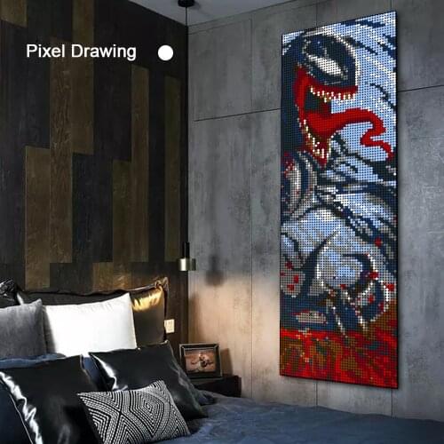 Action Movie Figure Venomed Pixel Mosaic Art Painting Building Blocks Painted Background Decorations Diy Bricks Toys for Kids