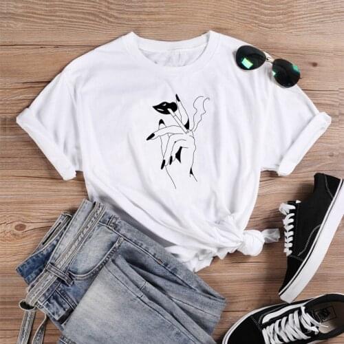 Gothic Sexy smoking girl cute T-Shirt 100% Cotton funny unisex women hipster tumblr graphic casual grunge Fashion tshirt top tee