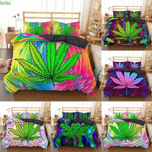 Homesky New Arrival Weed Leaves Bedding Set Single Twin Queen King Size Quilt Cover Pillowcase Bed Cover Bedclothes