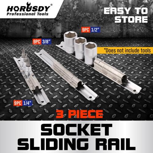 3Pcs Socket Holder Sliding Rail Rack Mount Steel Tray Organizer 1/4" 3/8" 1/2" Socket Wrench Finishing Bracket Tool Set