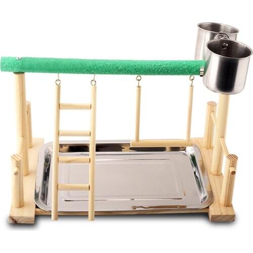 Parrot Playstands With Cup Toys Parrot Play Perch Bird Parrot Playstand Stand Playground Wooden Perch Climbing Hanging Ladder